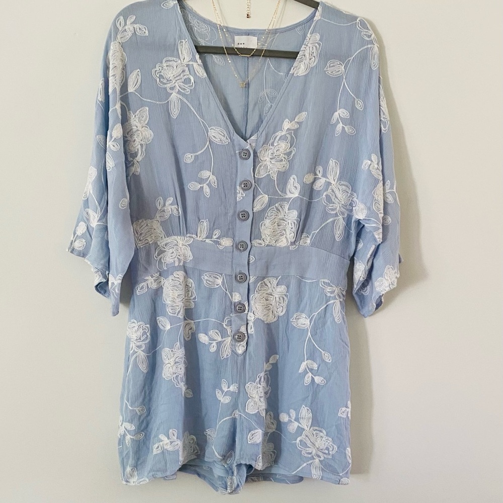 Floral Blue Button-Up Women's Top